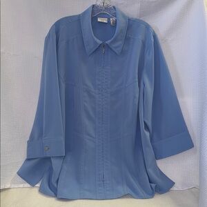 Covington Woman Blue Blouse Zip Up 3/4 Sleeve Sz 20W